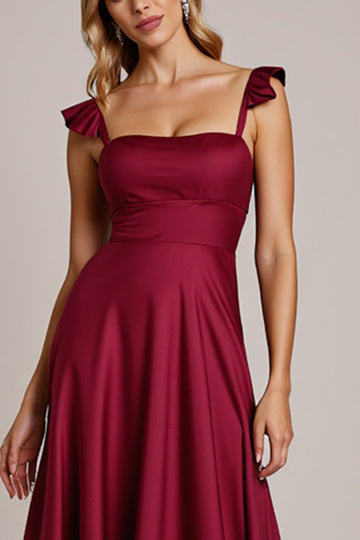 Burgundy Satin A Line Bridesmaid Dress